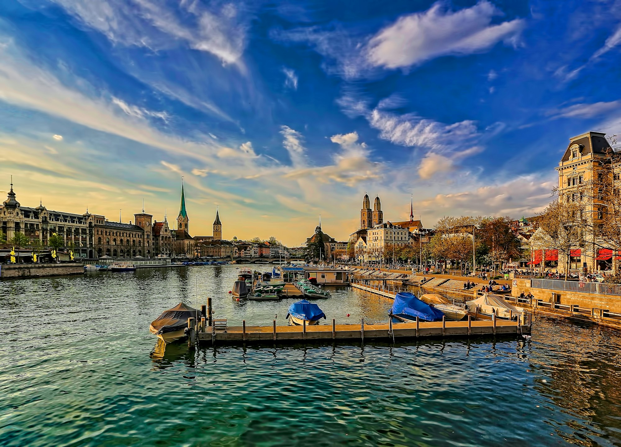 Lake Zürich and the city in quiet morning light